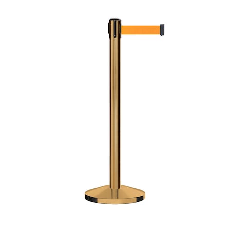 Montour Line Stanchion Belt Barrier Sat.Brass Post 9ft. Fl.Org Belt ES400-SB-FOR-ML-90